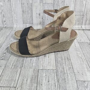 Lucky Brand Wedge Heel Sandals Size 9.5 M Ankle Strap Black Shoes